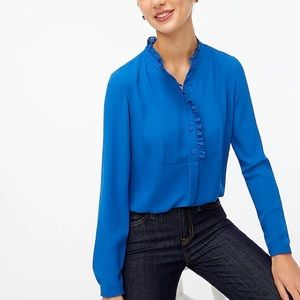 NWT J. Crew Factory Long Sleeve Ruffle Detail Top in Royal Blue BA742